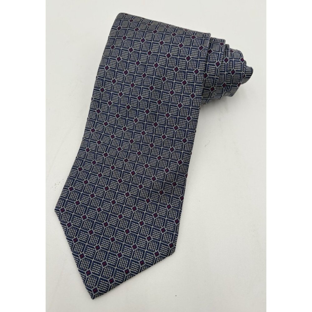 RALPH LAUREN Mens 100% Silk Necktie Luxury Geometric Purple Maroon USA EUC